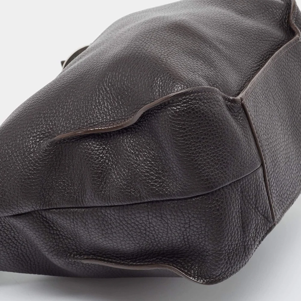Furla Dark Brown Grained Leather Ring Handle Hobo